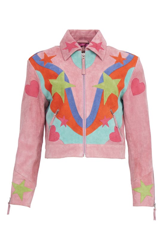 Shop Nasty Gal Premium Star Appliqué Suede Jacket In Pink
