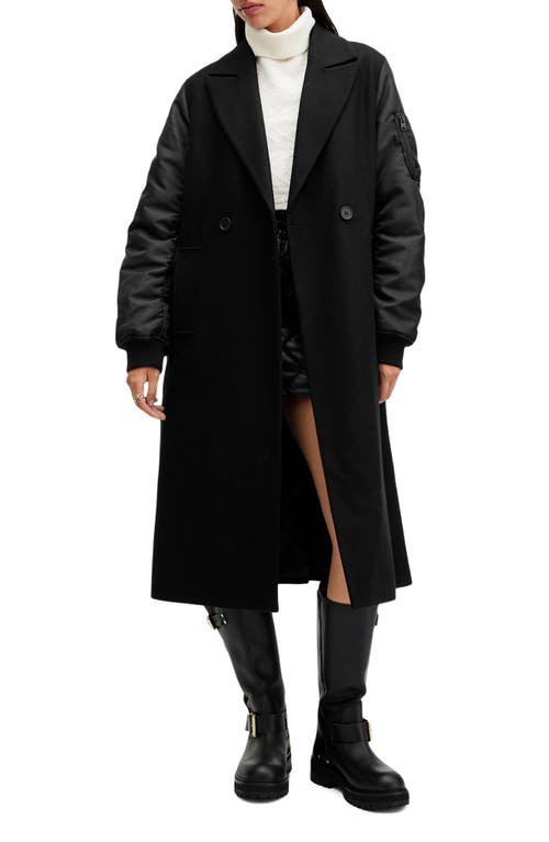 Shop Allsaints Paulah Mixed Media Wool Blend Coat In Black