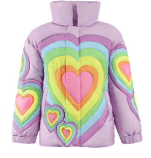 Lola + The Boys Rainbow Heart Puffer In Multicolor