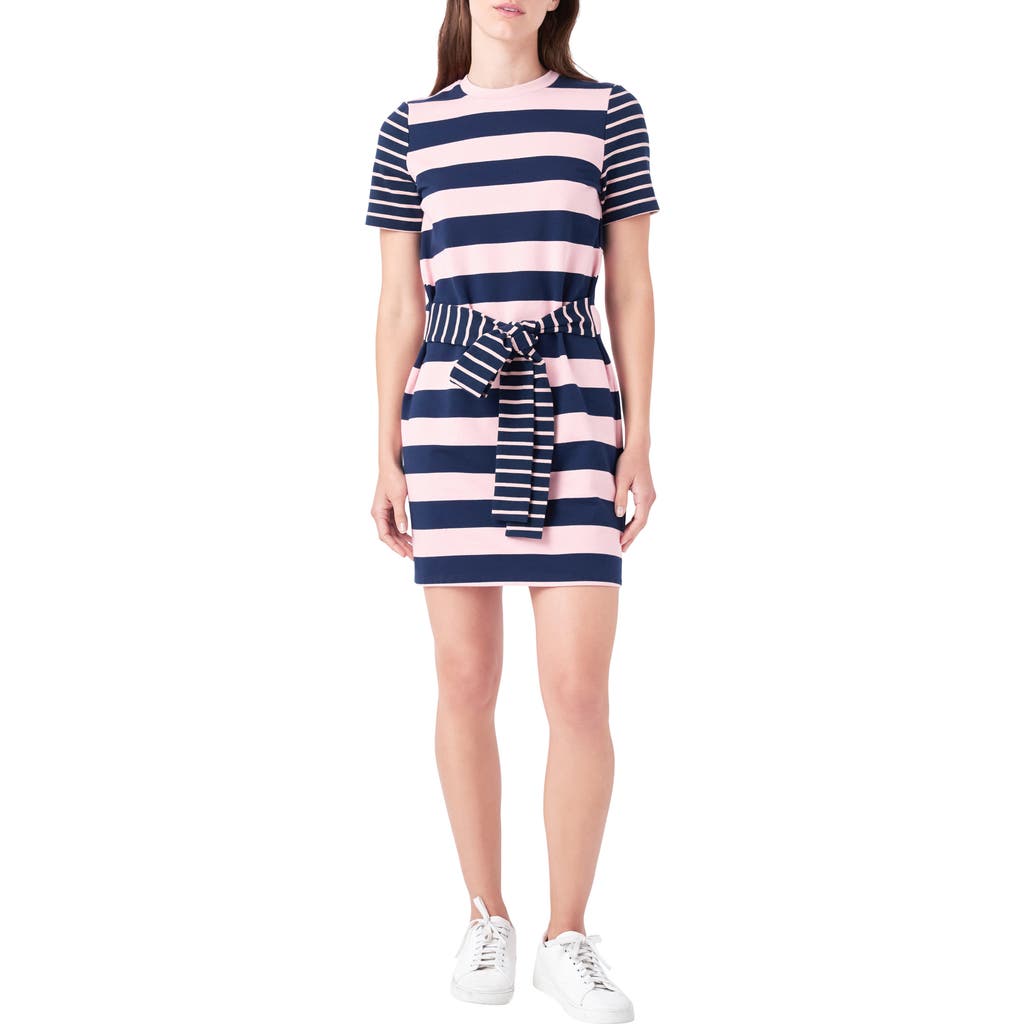 ENGLISH FACTORY ENGLISH FACTORY CONTRAST STRIPE TIE WAIST MINIDRESS