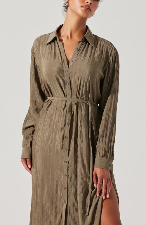 Shop Astr The Label Belted Long Sleeve Midi Shirtdress In Olive