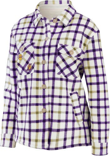 Lids Los Angeles Lakers WEAR by Erin Andrews Women's Plaid Button-Up Shirt  Jacket - Oatmeal/Purple