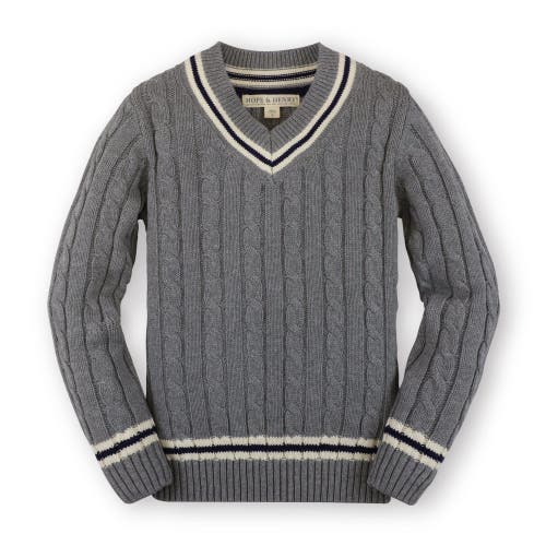 Shop Hope & Henry Boys' V-neck Cricket Sweater, Kids In Dark Gray Heather Cable