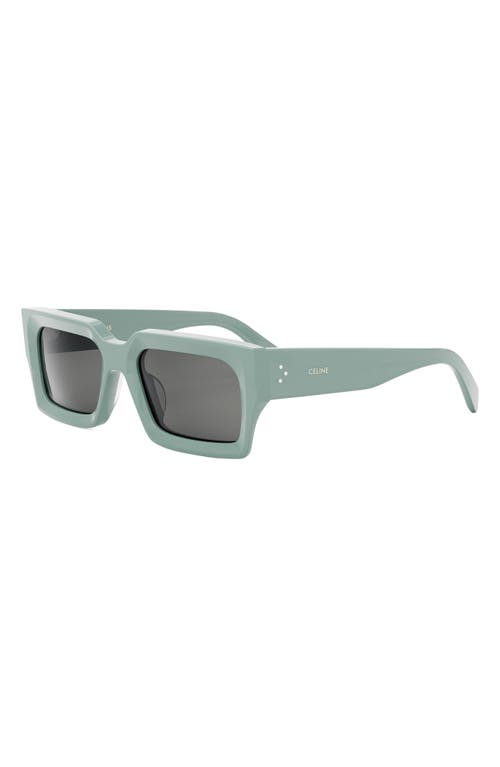 Shop Celine 54mm Rectangular Sunglasses In Shiny Light Green/smoke