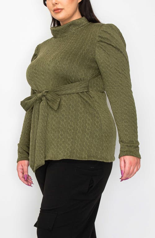 Shop L I V D Catriona Waist Tie Mock Neck Sweater In Olive