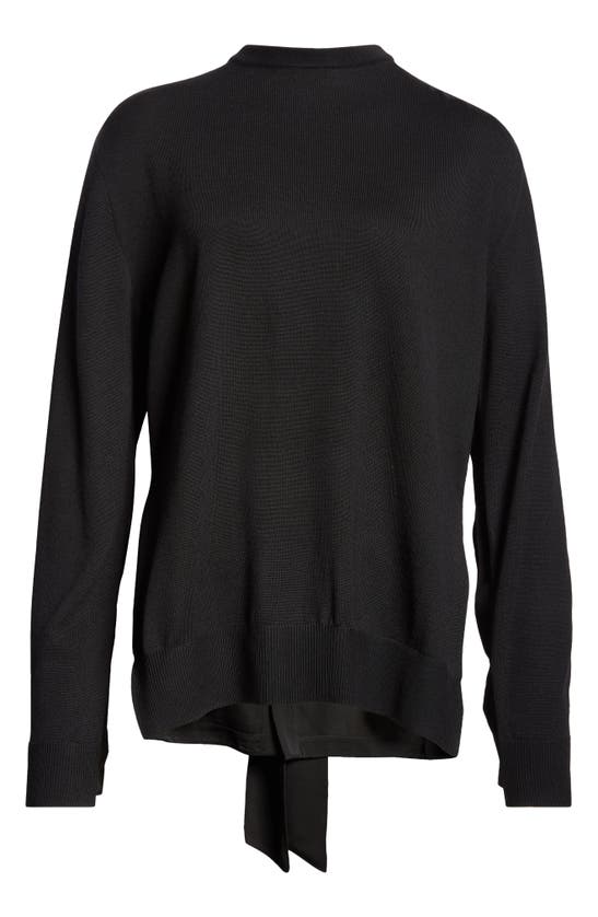 Shop Balenciaga Mixed Media Tie Neck Reversible Wool Cardigan In Black