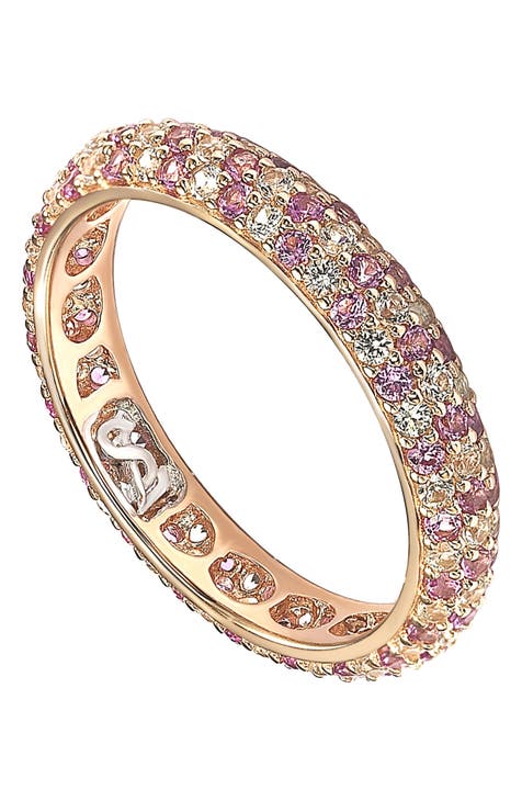 Pave CZ & Pink Sapphire Eternity Band Ring