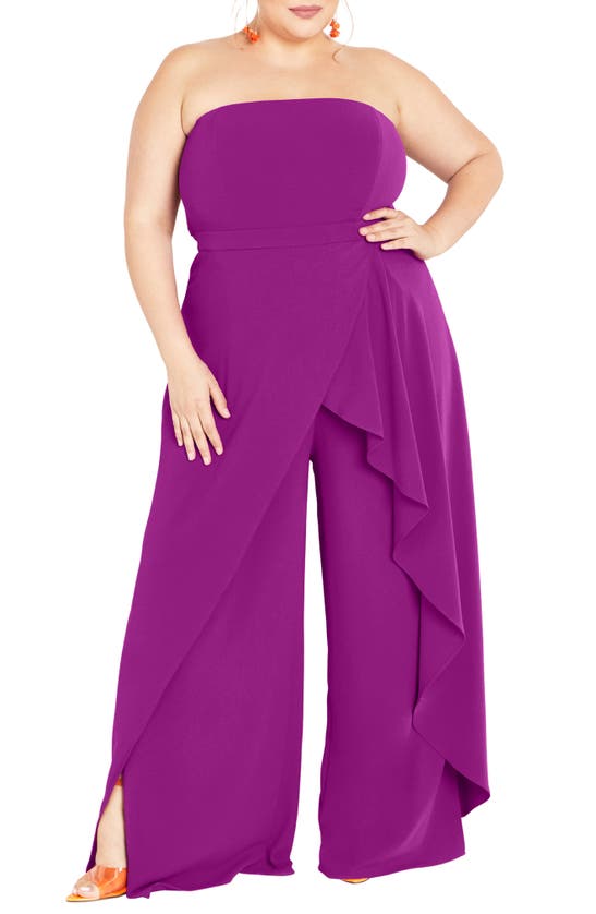 City Chic Attract Strapless Jumpsuit In Magenta