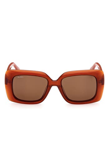 Shop Max Mara 54mm Rectangular Sunglasses In Orange/brown