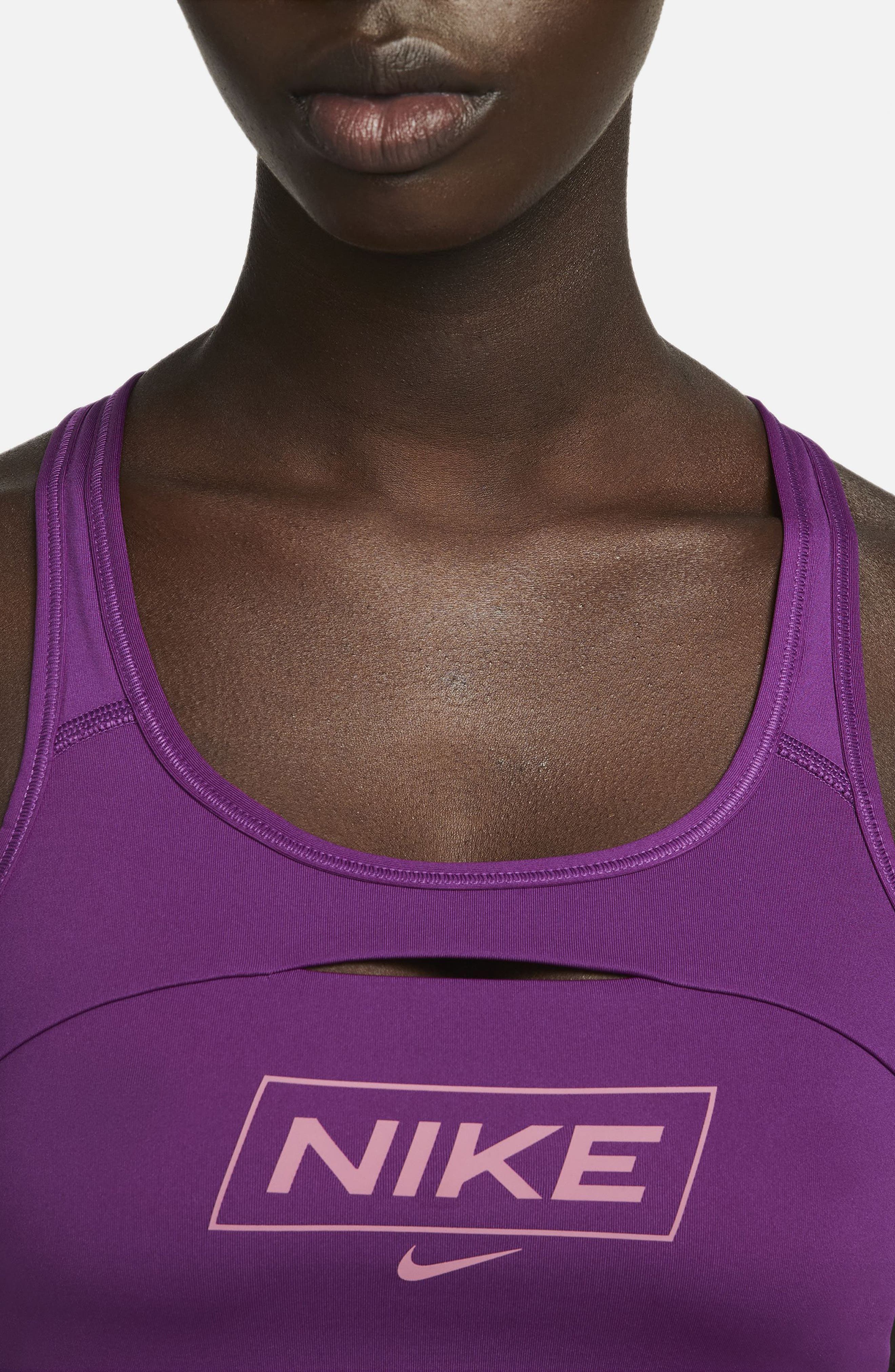 Nike Pro Dri-FIT Swoosh Sports Bra in Viotech/Cave Purple