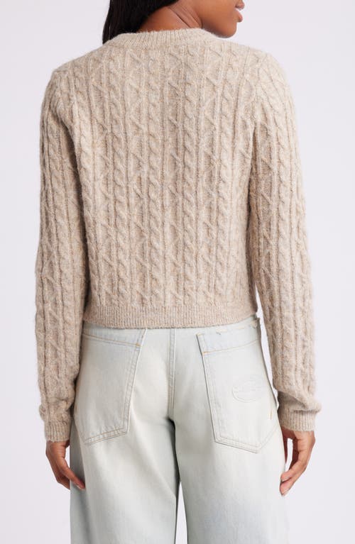 Shop Topshop Cable Stitch Crop Cardigan In Stone