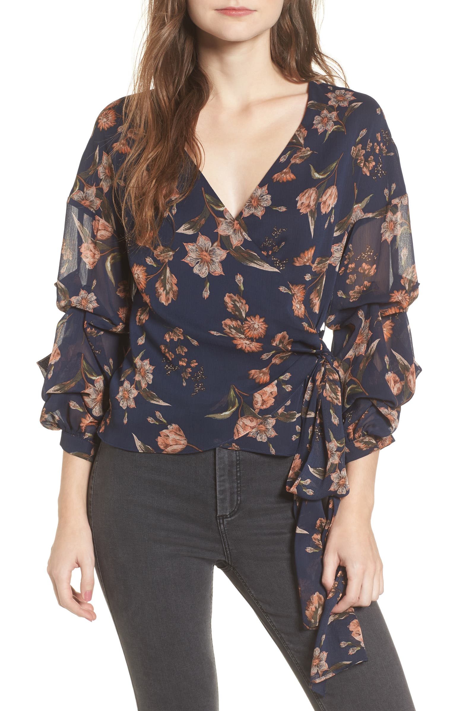 ASTR the Label Ruffle Sleeve Wrap Top | Nordstrom