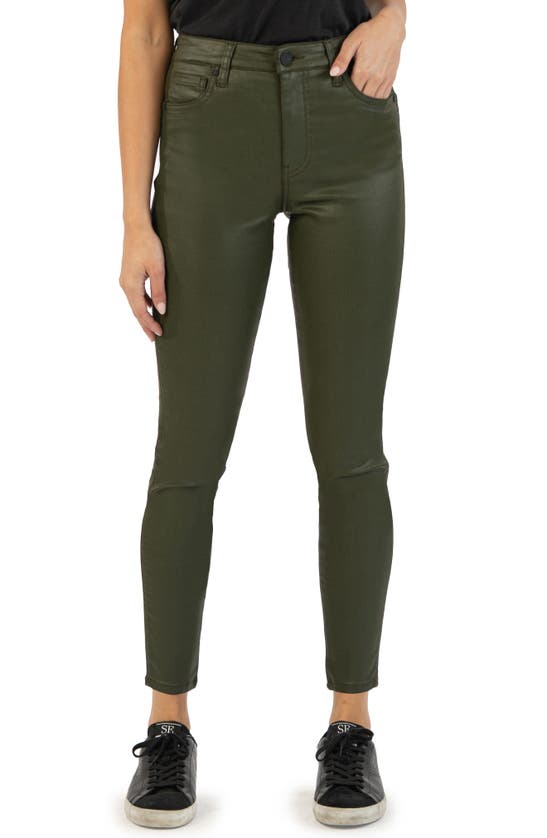 Kut From The Kloth Donna Fab Ab Coated High Waist Ankle Skinny Jeans In Olive