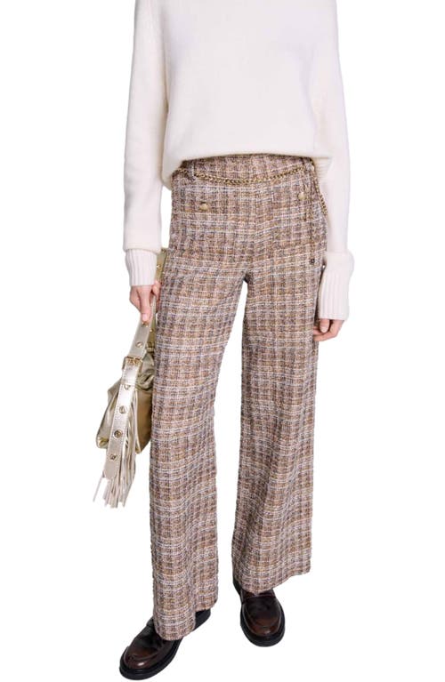 Shop Maje Tweed Trousers In Brown