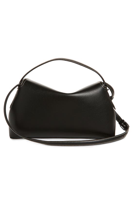 Shop Totême Toteme T-lock Curved Leather Shoulder Bag In Black