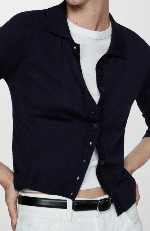 Shop Mango Polo Cardigan In Dark Navy