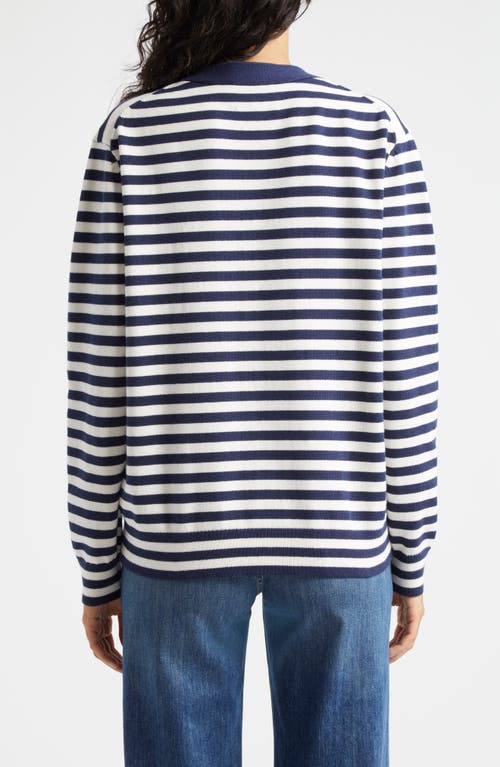 Shop Marimekko Adde Patja Stripe Cardigan In Dark Navy Off-white