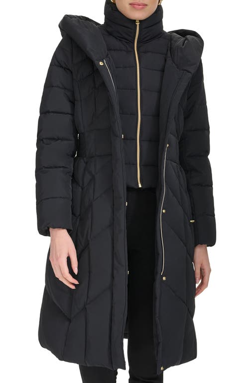 Cole Haan Signature Taffeta Puffer Coat With Quilted Zip Bib In Black