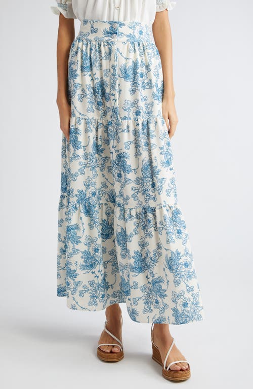 Nuvola Floral Tiered Crepe Maxi Skirt in Poppies In The Air