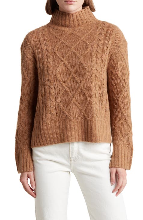 Lyra Mock Neck Cable Knit Cashmere Sweater