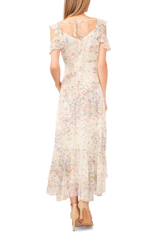 Shop Cece Floral Ruffle Chiffon High-low Dress In Egret Ivory