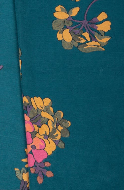 Saachi Floral Reversible Scarf In Teal/orange/pink