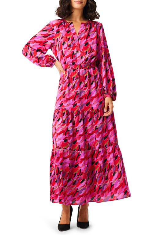 NIC+ZOE Petal Splash Long Sleeve Satin Chiffon Maxi Dress in Pink Multi