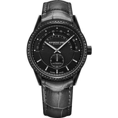 Raymond Weil Freelancer Halfmoon Automatic Leather Strap Watch, 42Mm
