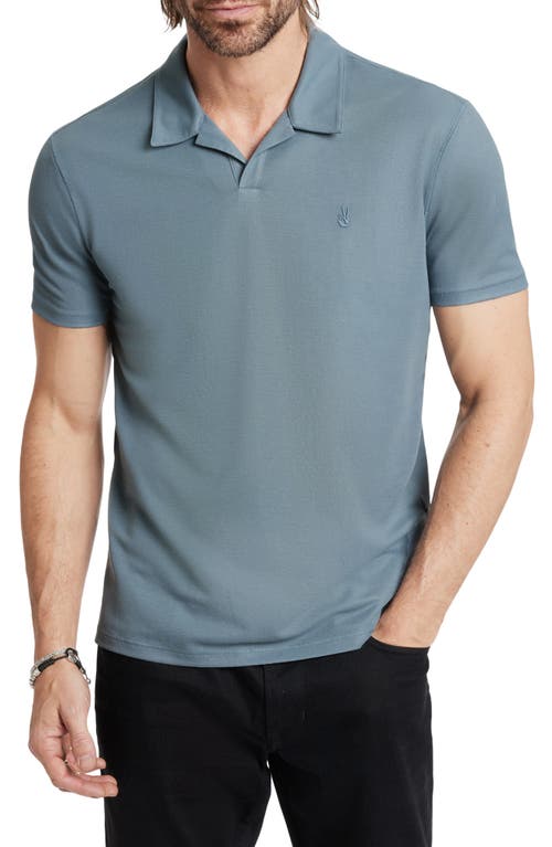 Leroy Johnny Collar Solid Piqué Polo in Steel Blue