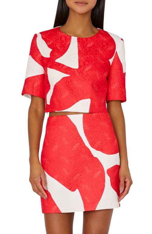 Grand Foliage Jacquard Crop Top in Red/White