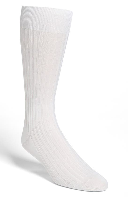 Pantherella Cotton Blend Mid Calf Dress Socks In White