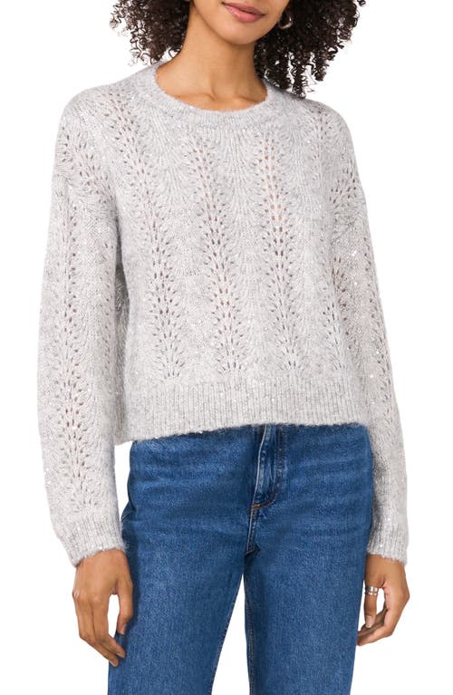 Shop Vince Camuto Sequin Pointelle Sweater In Grey/silver Heather