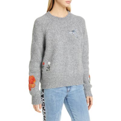 Stella Mccartney Embroidered Alpaca & Wool Blend Sweater, 48 IT - Grey