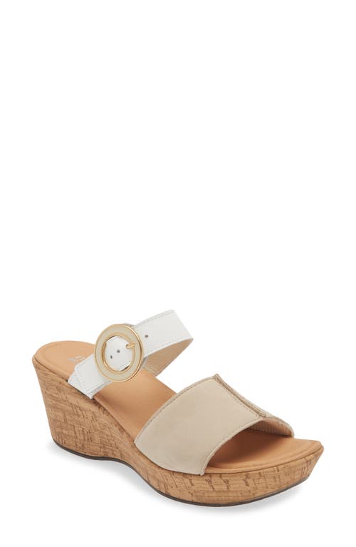 Naot Breezy Platform Wedge In Beige Nubuck/white Leather