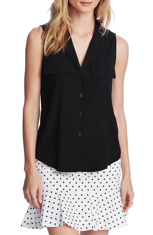 Court & Rowe Collared Button Front Sleeveless Shirt in Rich Black