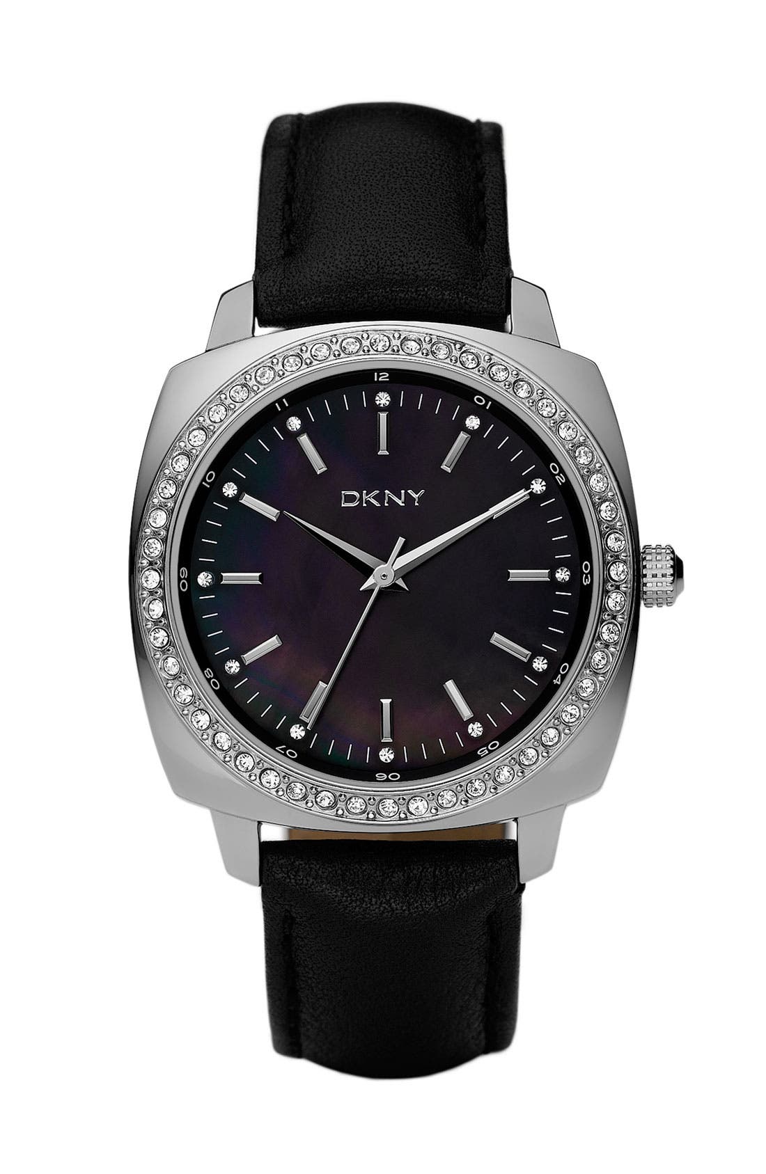 DKNY Crystal Bezel Leather Strap Watch Nordstrom