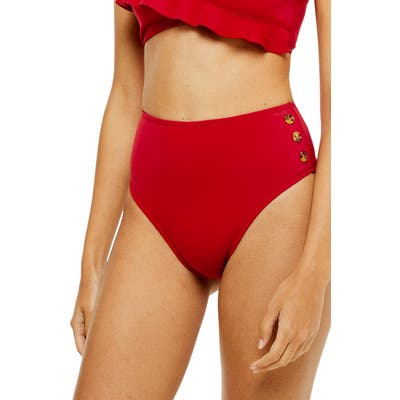 Topshop Button High Waist Bikini Bottoms, US (fits like 10-12) - Red