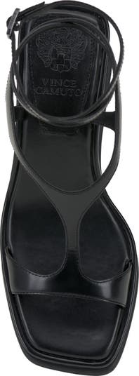 Vince Camuto Womens Fetemee Black Leather Wedge Heel Strappy Sandal Size 7 M