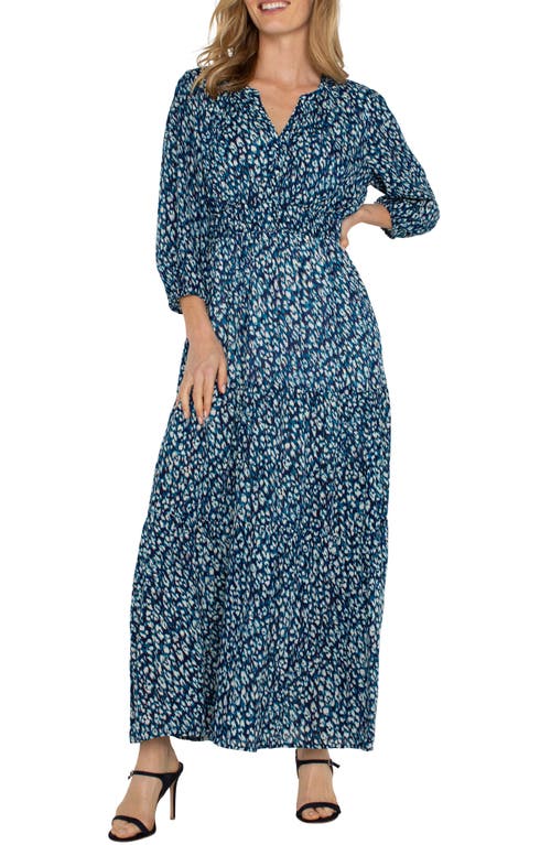 Liverpool Los Angeles Ikat Print Tiered Maxi Dress Blue Topaz Anml at Nordstrom,