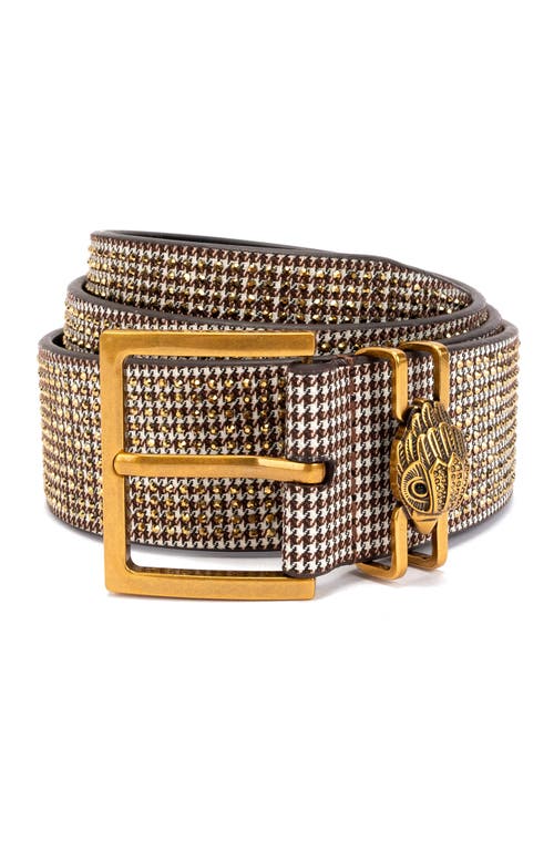 Kurt Geiger London Crystal Houndstooth Belt In Gold/antique Brass