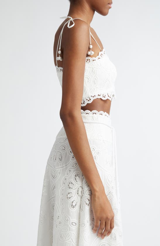 Shop Zimmermann Ottie Embroidered Guipure Lace Crop Top In Ivory