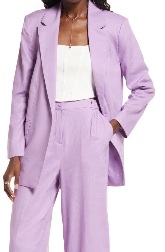 Open Edit Oversize Linen Blend Blazer In Purple Spectre