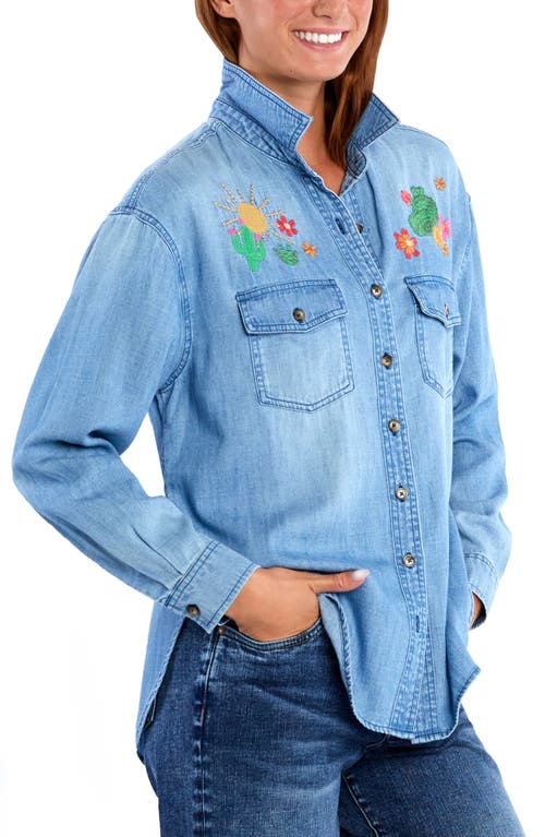 Billy T Happy Place Embrodiered Denim Button-up Shirt In Denim