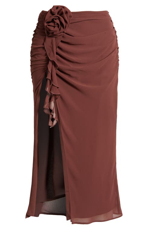 Mistress Rocks Walnut Rosette Gathered Midi Skirt In Walnut