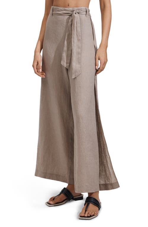 Reiss Harry Crop Tie Waist Wide Leg Cover-up Pants In Taupe