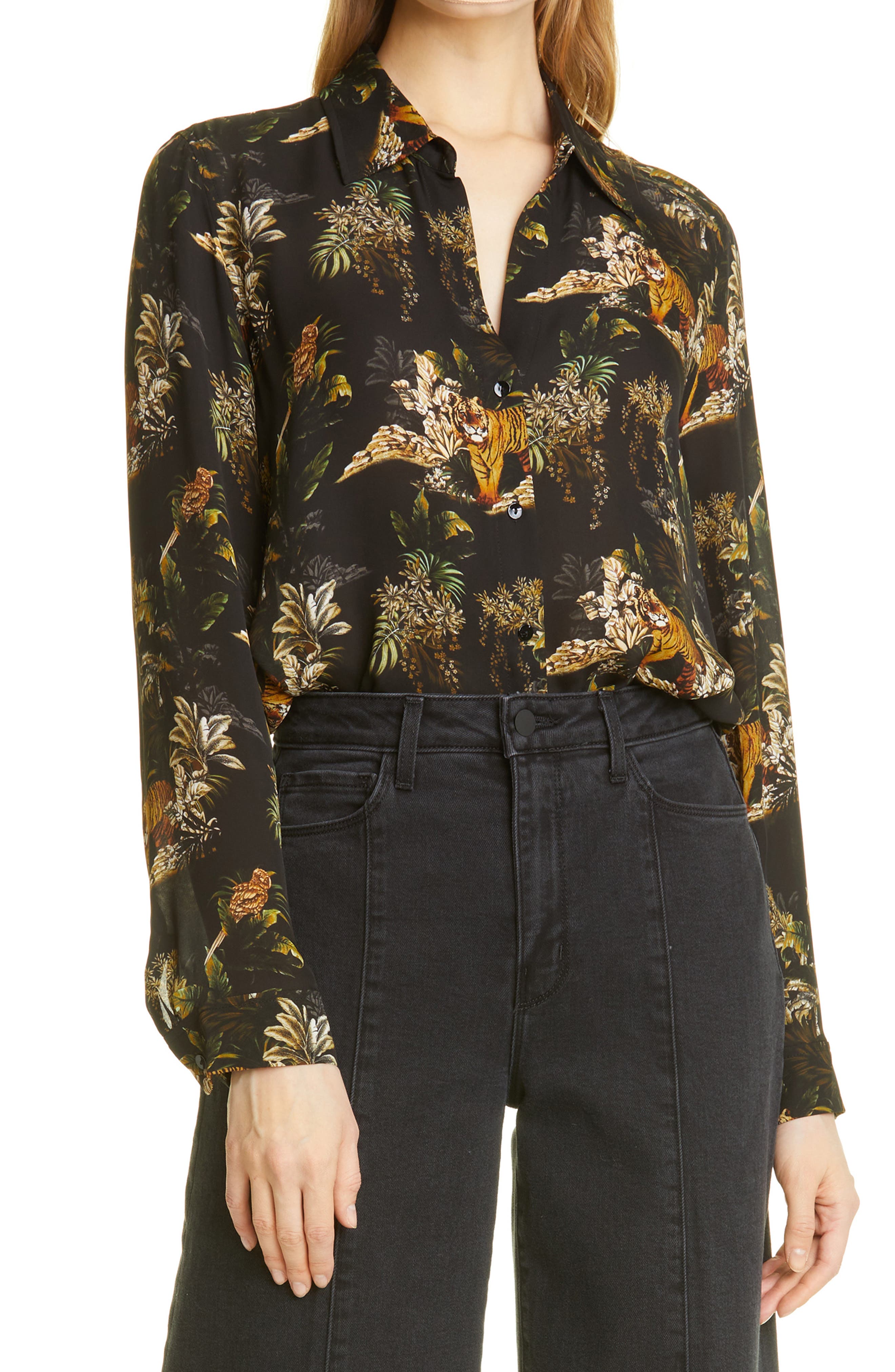 Nina Tiger Print Silk Blouse | Nordstrom