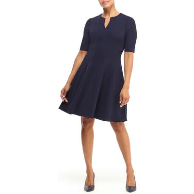 Maggy London Notch Neck Fit & Flare Dress, Blue