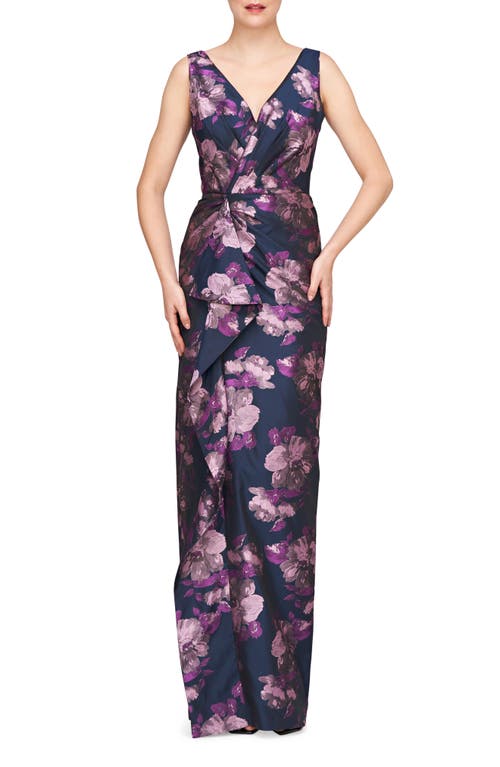 Shop Kay Unger Kennedy Column Gown In Dark Ink/wisteria