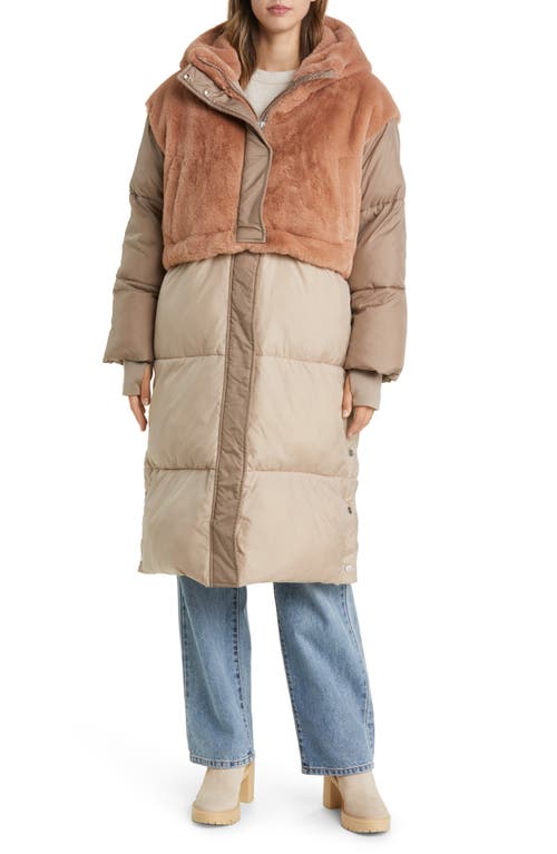 UGG(r) Keely Convertible Faux Fur Hooded Puffer Coat Wolf Grey /Putty at Nordstrom, Regular