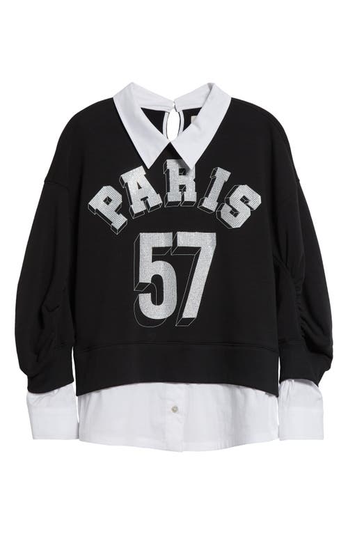 Shop Cinq À Sept Paris 57 Beaded Layered Cotton Blend Graphic Sweatshirt In Black/white